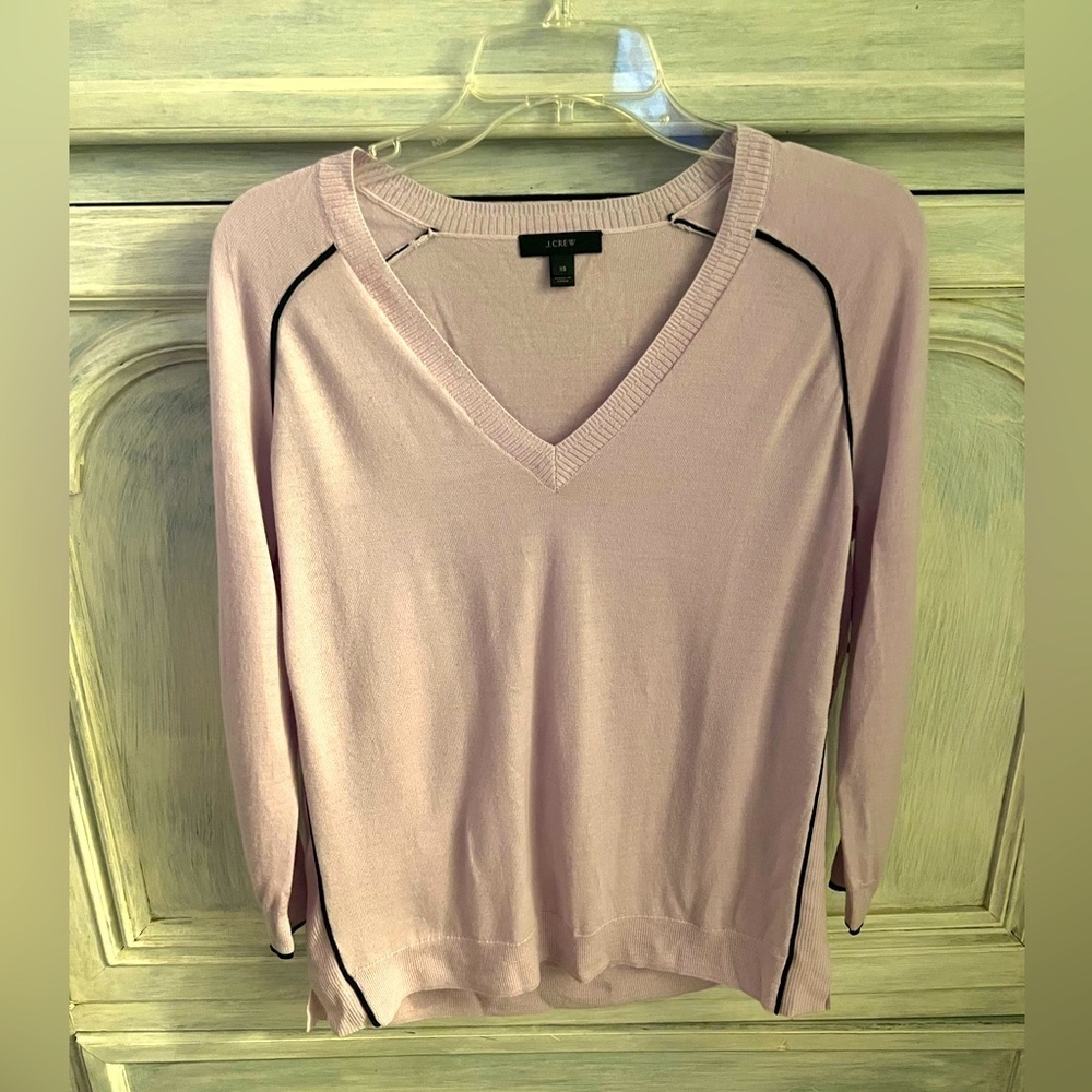 J. Crew Light Purple Merino Wool V-Neck Pinstriped Sweater